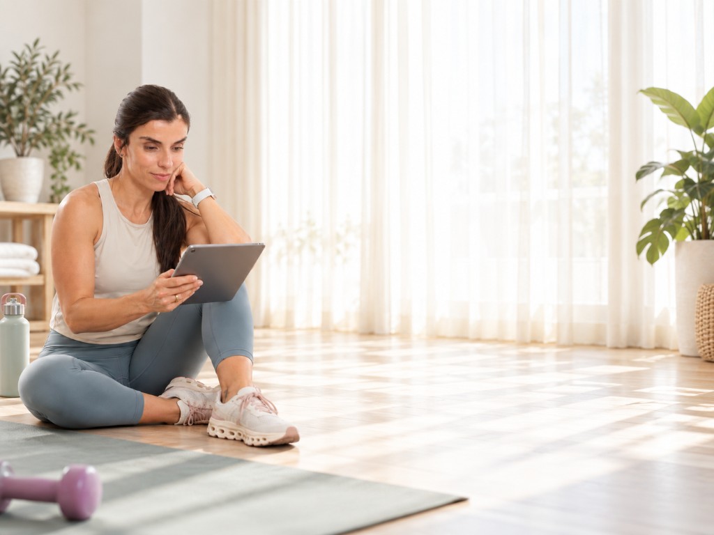 Mariela Conte revisando su programa en la tablet